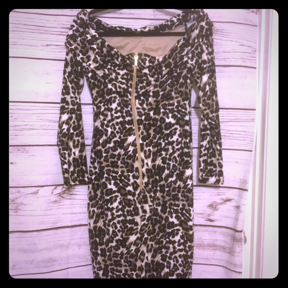 tiger print long sleeve FORM FITTING dress nwt